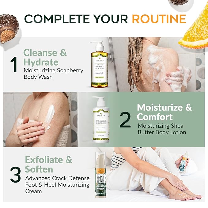 Tree to Tub Foot Cream for Dry Cracked Heels and Feet - Foot Lotion for Dry Cracked Feet, Non-Greasy Moisturizer Urea Cream w/Softening Shea Cocoa Butter, Citrus Foot Care for Women & Men-Velvo Beauty