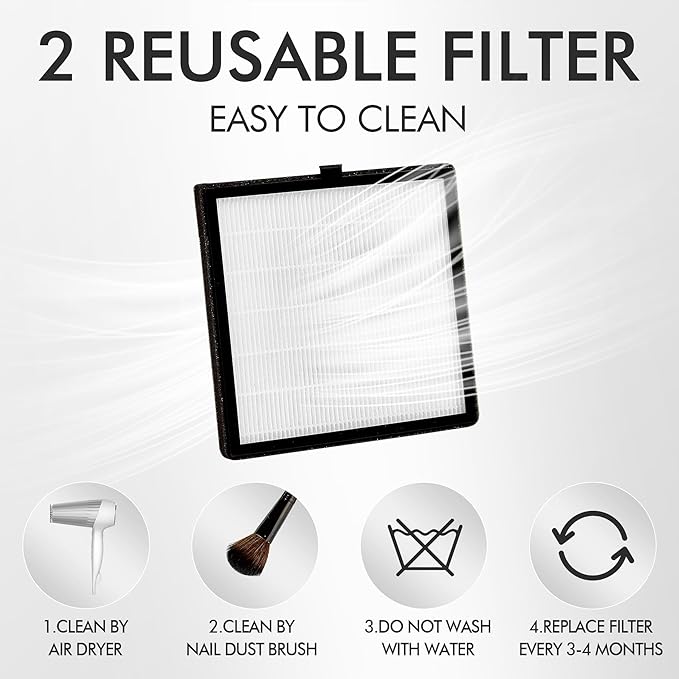 L'UGX Rechargeable Nail Dust Collector with 2 Reusable Filters, Professional 70W Nail Extractor Vacuum Acrylic Nail Dust Cleaner, Perfect for Home Salon Use, Low Noise-Velvo Beauty