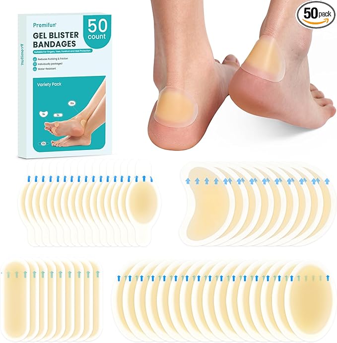 Blister Bandages Blister Pads - 50 ct Blister Cushions - Water Resistant Hydrocolloid Bandages for Foot, Toe, Heel - Gel Blister Bandages for Prevention & Recovery, Variety Pack-Velvo Beauty