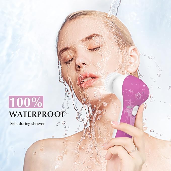 COSLUS Facial Cleansing Brush Silicone Face Scrubber: 7 in 1 FBS-D Electric Exfoliating Rotating Massage Device Waterproof Deep Cleaning Exfoliation Spa Machine - Electronic Skin Care Wash System-Velvo Beauty