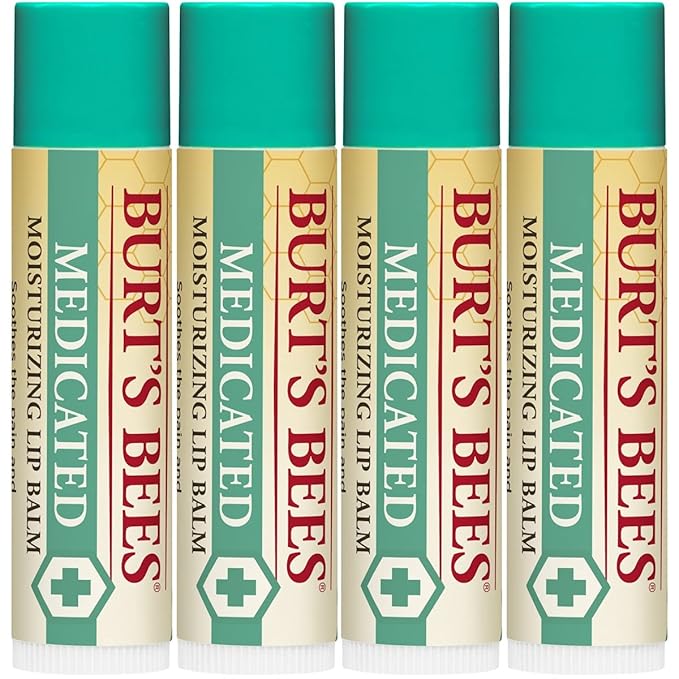 Burt's Bees Medicated Lip Balm, With Eucalyptus Oil and Menthol, Tint-Free, Natural Origin Lip Care, 4 Tubes, 0.15 oz.-Velvo Beauty