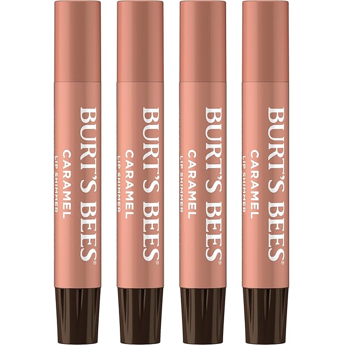 Burt's Bees Shimmer Lip Tint Set, Tinted Lip Balm Stick, Moisturizing for All Day Hydration with Natural Origin Glowy Pigmented Finish & Buildable Color, Caramel (4-Pack)-Velvo Beauty