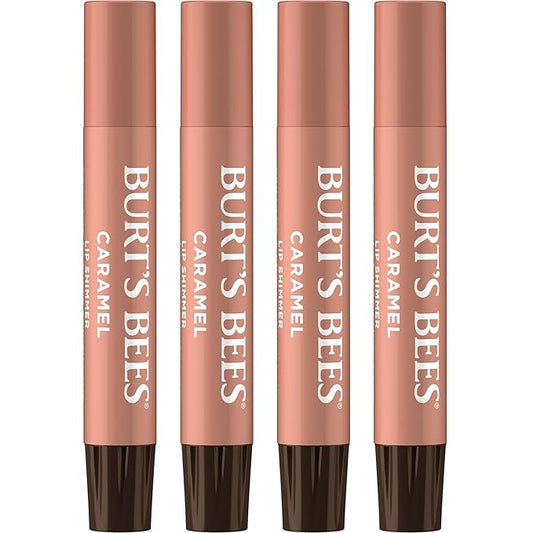 Burt's Bees Shimmer Lip Tint Set, Tinted Lip Balm Stick, Moisturizing for All Day Hydration with Natural Origin Glowy Pigmented Finish & Buildable Color, Caramel (4-Pack)-Velvo Beauty