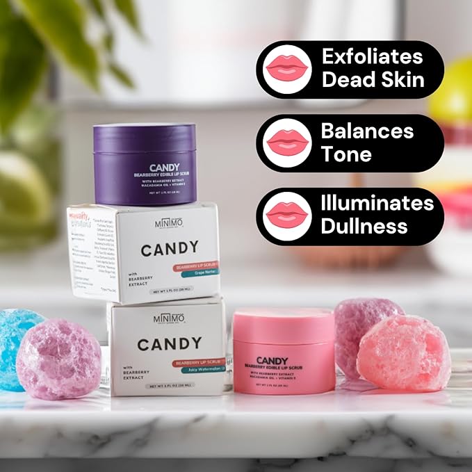 Minimo Candy Lip Exfoliator Scrub & Moisturizer - Lip Scrubber Exfoliator- Lip Brightening For Dark Lips Smoker| Removes Dead Skin from Dry Chapped Lips - Nourishes & Hydrates(1 oz) Juicy Watermelon-Velvo Beauty