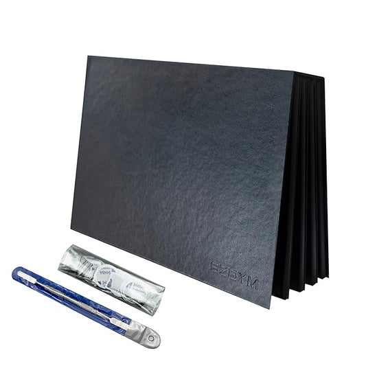 4 layers Empty magnetic Book Shaped palette （Black PU leather surface）with Depotting Spatula and 100 piece Metal Stickers-Velvo Beauty