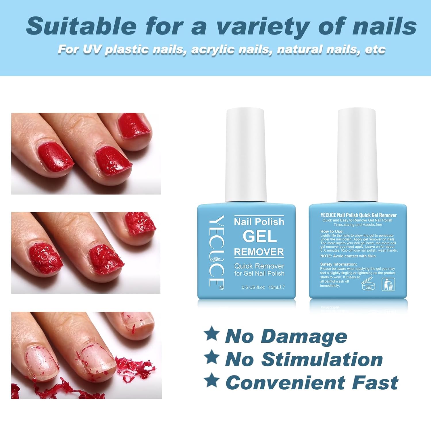 Gel Polish Remover, (3pcs) Gel Nail Polish Remover, No Need for Foil, Quick & Easy Polish Remover In 3-5 Minutes, No Need Soaking Or Wrapping-0.5floz-Velvo Beauty