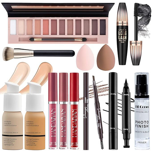Makeup Set for Women Full Kit, Multipurpose Women’s Makeup Sets, Includes Eyeshadow Palette, Foundation Face Primer, Liquid Lipstick, Eyebrow Pencil Eyeliner Mascara, Makeup Brush-Velvo Beauty
