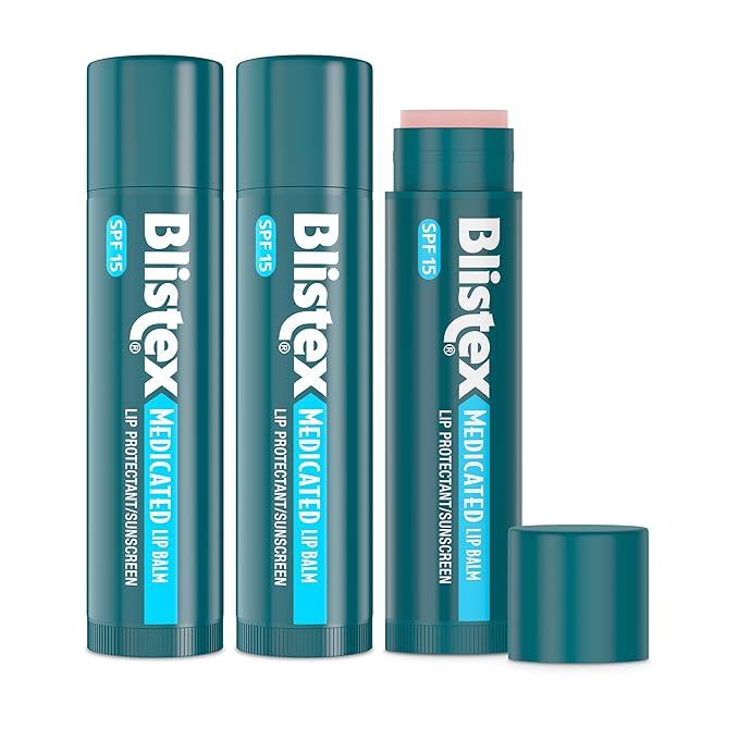 Blistex Medicated Lip Balm, 0.15 Ounce, 3 Count (Pack of 2) Prevent Dryness & Chapping, SPF 15 Sun Protection, Seals in Moisture, Hydrating Lip Balm, Easy Glide Formula for Full Coverage-Velvo Beauty