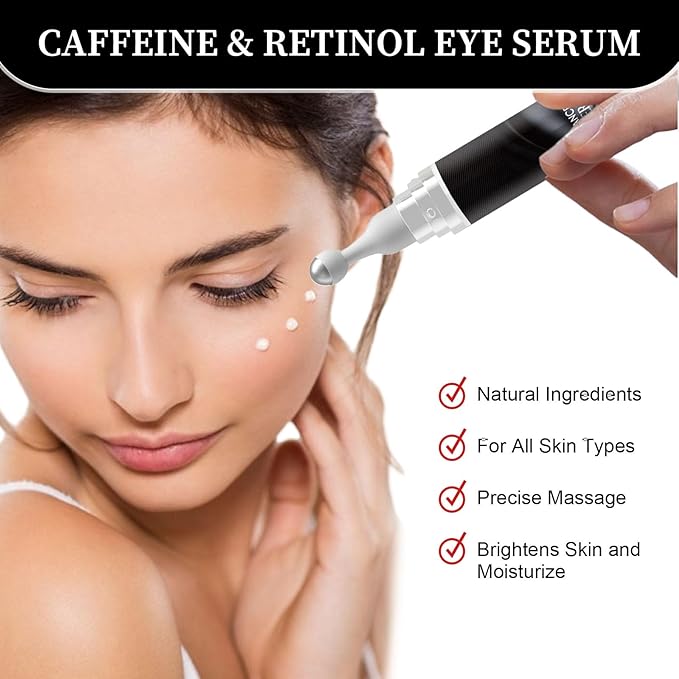 Eye Cream for Puffiness and Bags Under Eyes, Under Eye Cream for Dark Circles, Eye Roller for Puffy Eyes, Caffeine Eye Serum with 360°Massage Ball Reduce Wrinkles and Fine Lines-Velvo Beauty