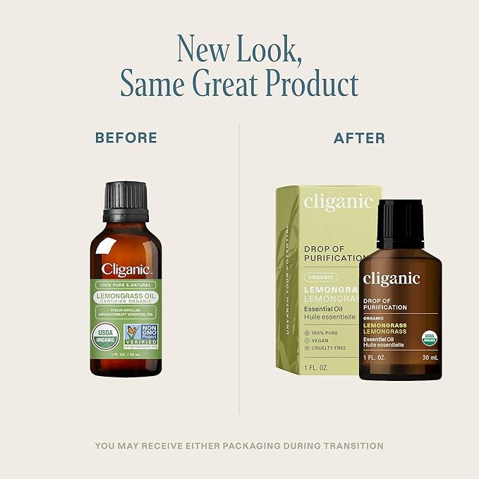 Cliganic Organic Lemongrass Essential Oil, 1oz - 100% Pure Natural Undiluted, for Aromatherapy Diffuser | Non-GMO Verified (Packaging May Vary)-Velvo Beauty