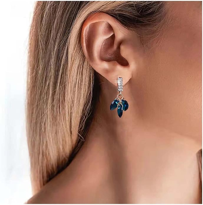 Boho Sapphire Tassel Earrings Blue Crystal Heart Earrings Gold Cz Bar Stud Earrings Blue Cz Heart Drop Earrings Blue Rhinestone Earrings Jewelry for Women-Velvo Beauty