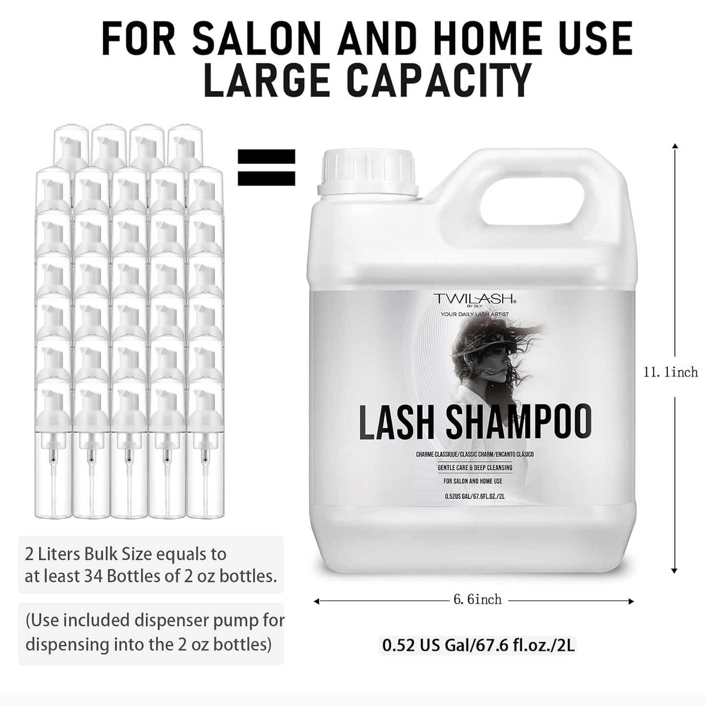 Lash Shampoo Bulk, Eyelash Cleanser for Extensions 2 Liters, Dispenser Pump, Non-irritating or Burning Eyelid Foaming Cleanser for Professional Salon and Home Use (Classic Charm-2L)-Velvo Beauty