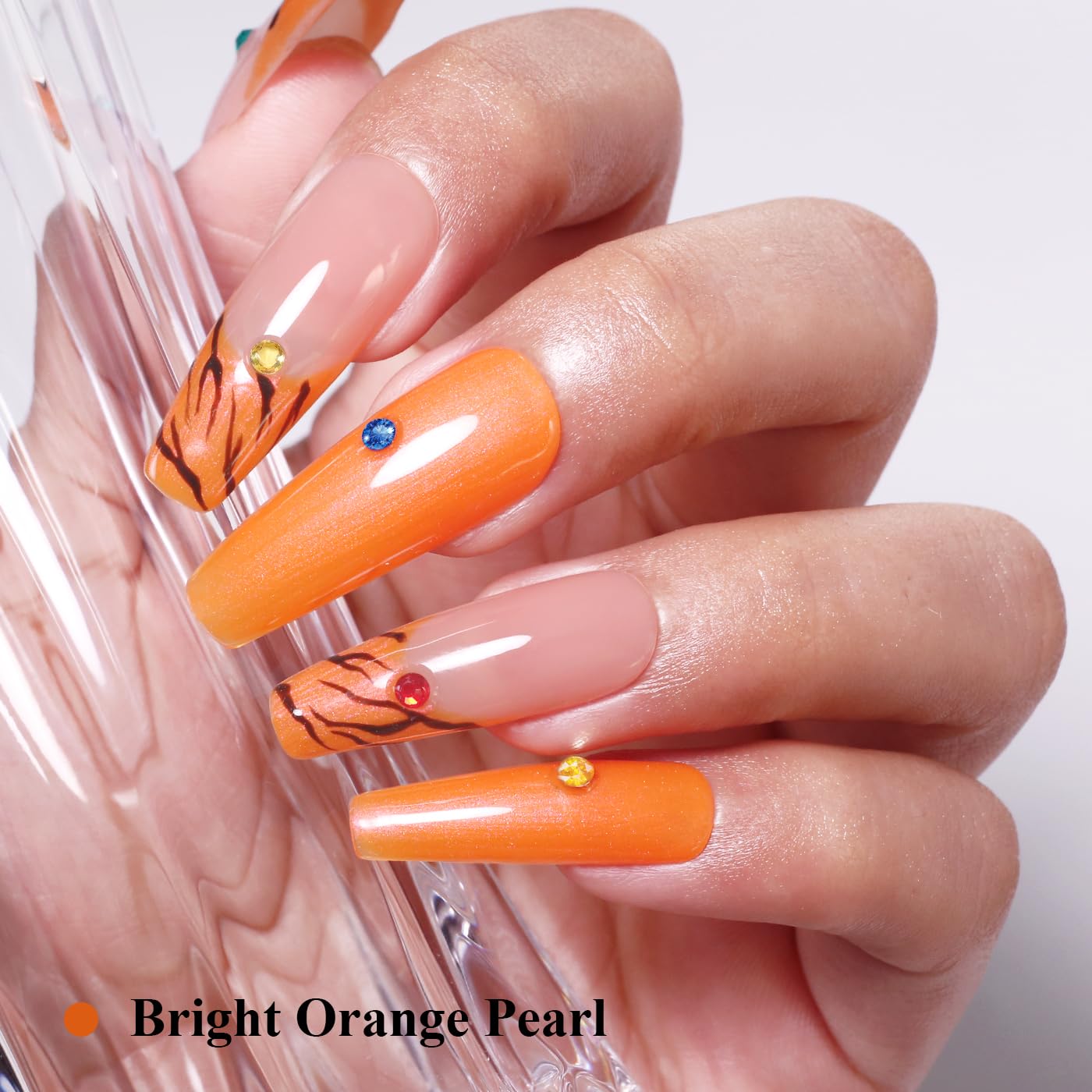 Imtiti Glitter Gel Nail Polish, Bright Orange Pearl Glitter Nail Gel Polish Diamond Shimmer Sparkle Soak Off UV LED Spring Summer Manicure 10ML-Velvo Beauty