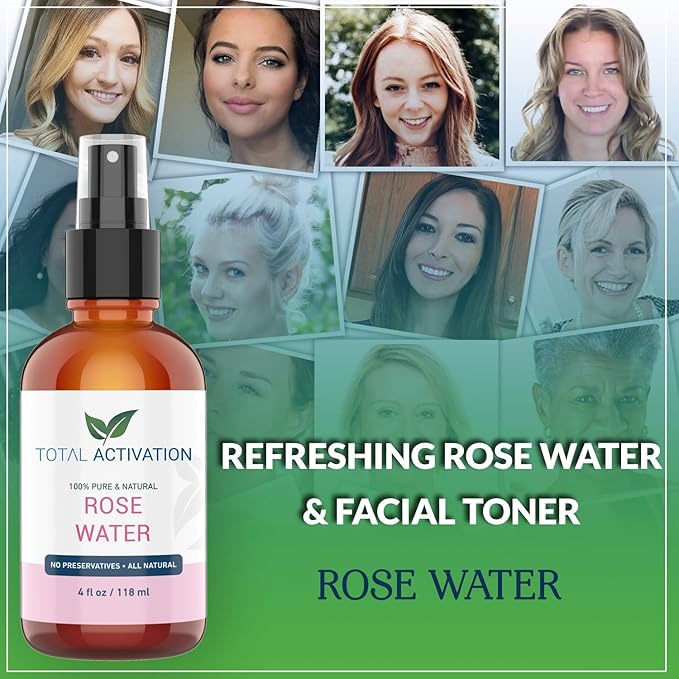 Large 4 oz 100% Pure, Organic Moroccan Rose Water Spray Face Toner, Skin Body Hair Spray, Eye Makeup Remover Alcohol Free Toner Minimizes Scar Hydrating Soothing Mist for Dry Oily Combination Skin-Velvo Beauty