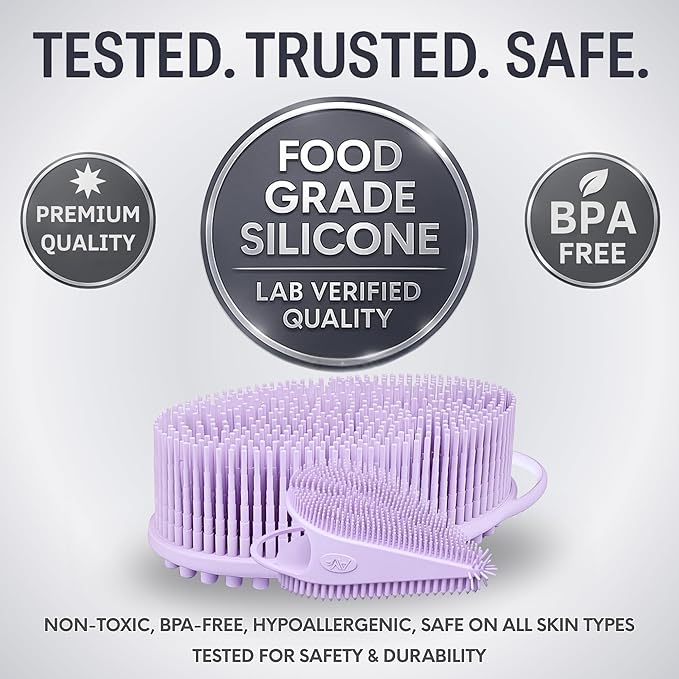 Avilana Silicone Body Scrubber – Gentle Shower Brush & Loofah Alternative- Food Grade & Lab Tested – Fast-Drying, Hygienic, BPA-Free Silicone Body Gentle Exfoliator (Lavender, Body & Face)-Velvo Beauty