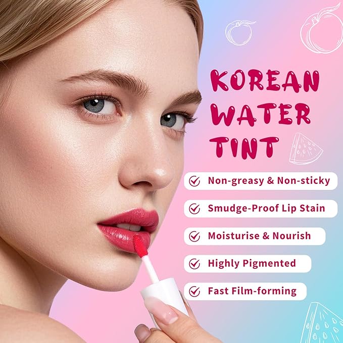 Lip Tint Stain, Long Lasting Korean Lip Stain Set, Non-sticky Waterproof Lightweight Lip and Cheek Tint, Moisturizing High Pigment Water Tint, Matte Finish Lip Tint-Velvo Beauty