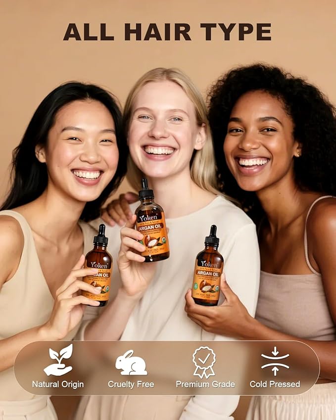 Yoken Organic Argan Oil for Hair 4 Fl Oz, USDA Pure and Natural Morocco Argan Oil, Argon Oil For Hair, Scalp, Face & Skin Care, 100% Cold Pressed Hair Conditioner, Unrefined Argon Nails Carrier Oil-Velvo Beauty