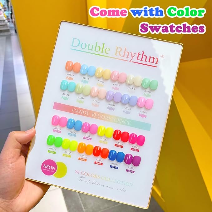 Double Rhythm 28Pcs 0.5Oz Gel Nail Polish Set Same Color Same Bottle Soak Off Gel Polish Kit Nail Art Manicure Salon DIY at Home for Women (Candy Neon Collection-T24-6)-Velvo Beauty