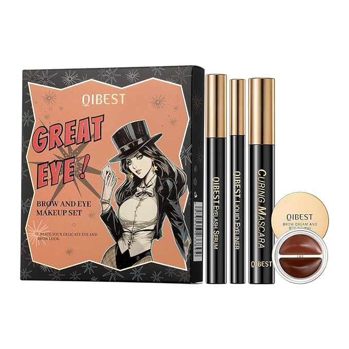 Jolilab 4 Pcs Eye Makeup set.Makeup kit includes lash serum,Mascara,Brow cream,Liquid eyeliner.Waterproof Smudgeproof Long Lasting.Gift Kit for Women Girls(4 Pcs Set)-Velvo Beauty