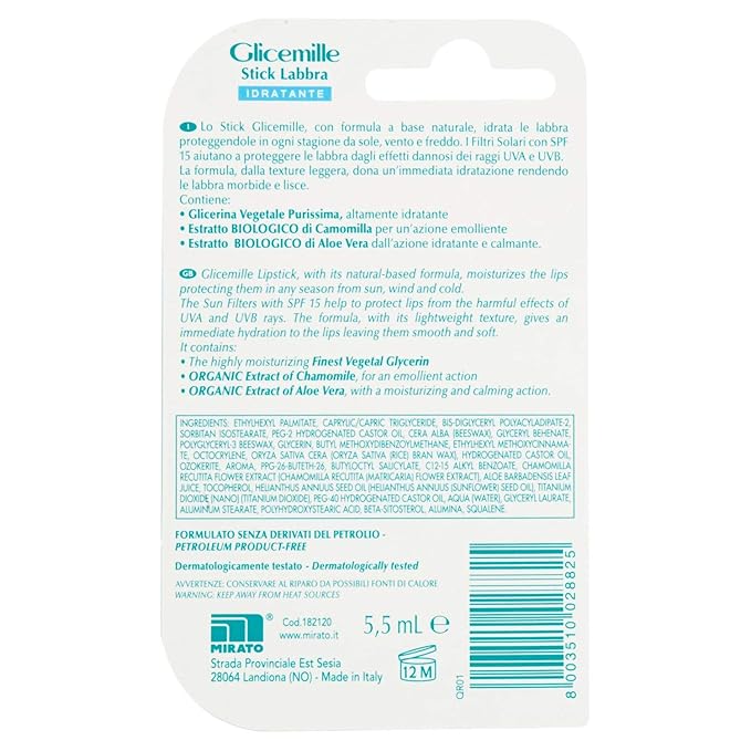 Moisturizing Lip Stick with Chamomile, Aloe Vera, Glycerin and Vitamin E, 1 unit - Made in Italy-Velvo Beauty