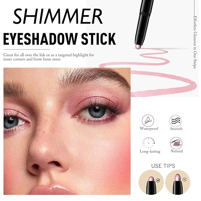 Eyeshadow Stick Waterproof Cream Eye Brighten Shadow Pencil Long-Lasting Crease-Proof Shimmer Glitter Eyeshadow Crayon Smooth High Pigmented Highlighter Neutral Eye Shadow Liner Makeup, 8 FANCY-Velvo Beauty