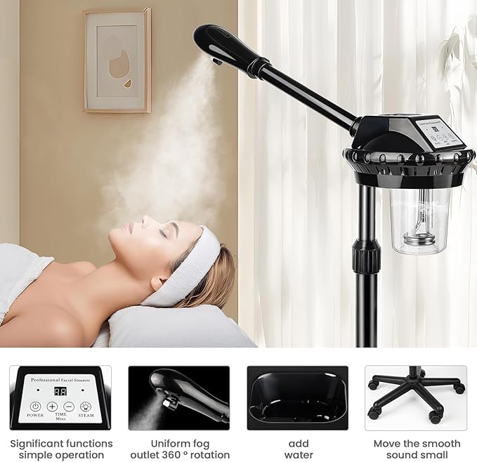 Professional Face Steamer, Adjustable Height and Angle, Facial Steamer Clean Skin Firming Pores and Moisturizing Suitable for a Beauty, Spa, at Home-Velvo Beauty