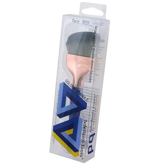 Bdellium Tools Professional Makeup Brush - Golden Triangle 971 Large Slanted Double Dome Blender - With All Vegan and Soft Synthetic Fibers, For Foundation Application & Blending (Blue, 1pc)-Velvo Beauty