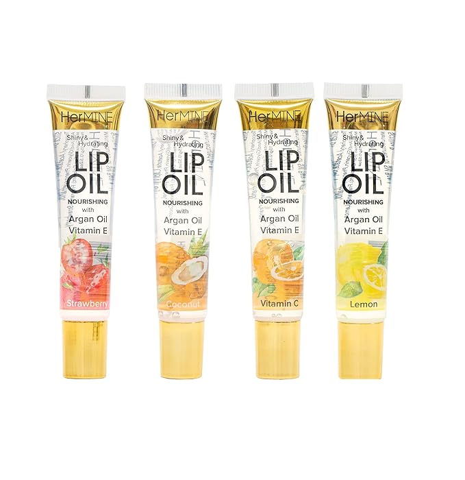 HerMINE Hydrating Lip Oil with Argan oil & Vitamin E Clear Long Lasting Nourishing Lip Oils Moisturizing Gel Multi-Packs Softening Clear Oil-Velvo Beauty