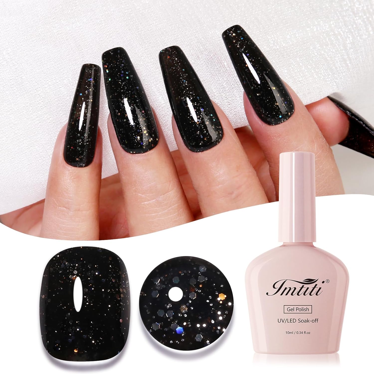 Imtiti Glitter Gel Nail Polish, Black Iridescent Glitter Gel Polish Diamond Shimmer Sparkle Soak Off UV LED Autumn Winter Manicure 10ML-Velvo Beauty