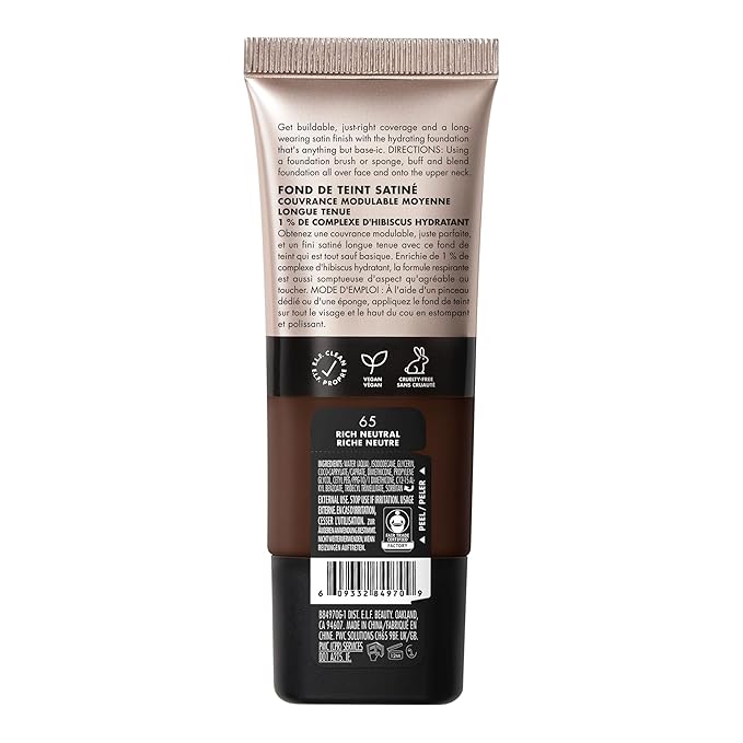 e.l.f. Soft Glam Foundation, Medium Coverage, Long-Lasting & Buildable Foundation For A Smooth, Satin Finish, Vegan & Cruelty-Free, 65 Rich Neutral-Velvo Beauty
