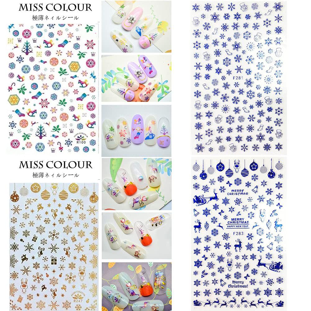 1500+ Patterns Christmas Nail Art Stickers Decals, Kalolary Self-adhesive Nail Stickers Santa Claus Snowflake Snowman Christmas Bell Tree Stick Elk for Christams Nail Decorations (12 Sheet Large Size)-Velvo Beauty