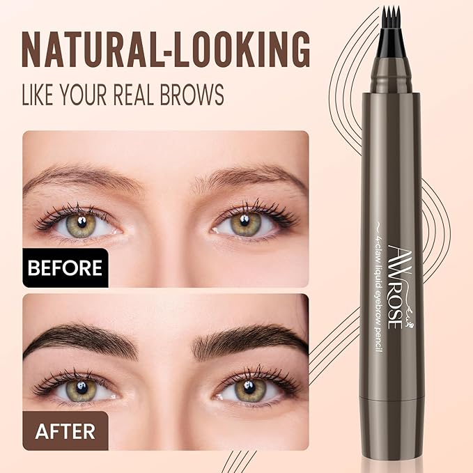 AWROSE Eyebrow Pencil, 3D Waterproof Microblading Eyebrow Pen 4 Fork Tip Tattoo Pencil, Precise Natural Brow Magic Eyebrow Pencil with Hair Like Strokes, 4 Points Multi-Used Eye Brow Pencils for Women-Velvo Beauty