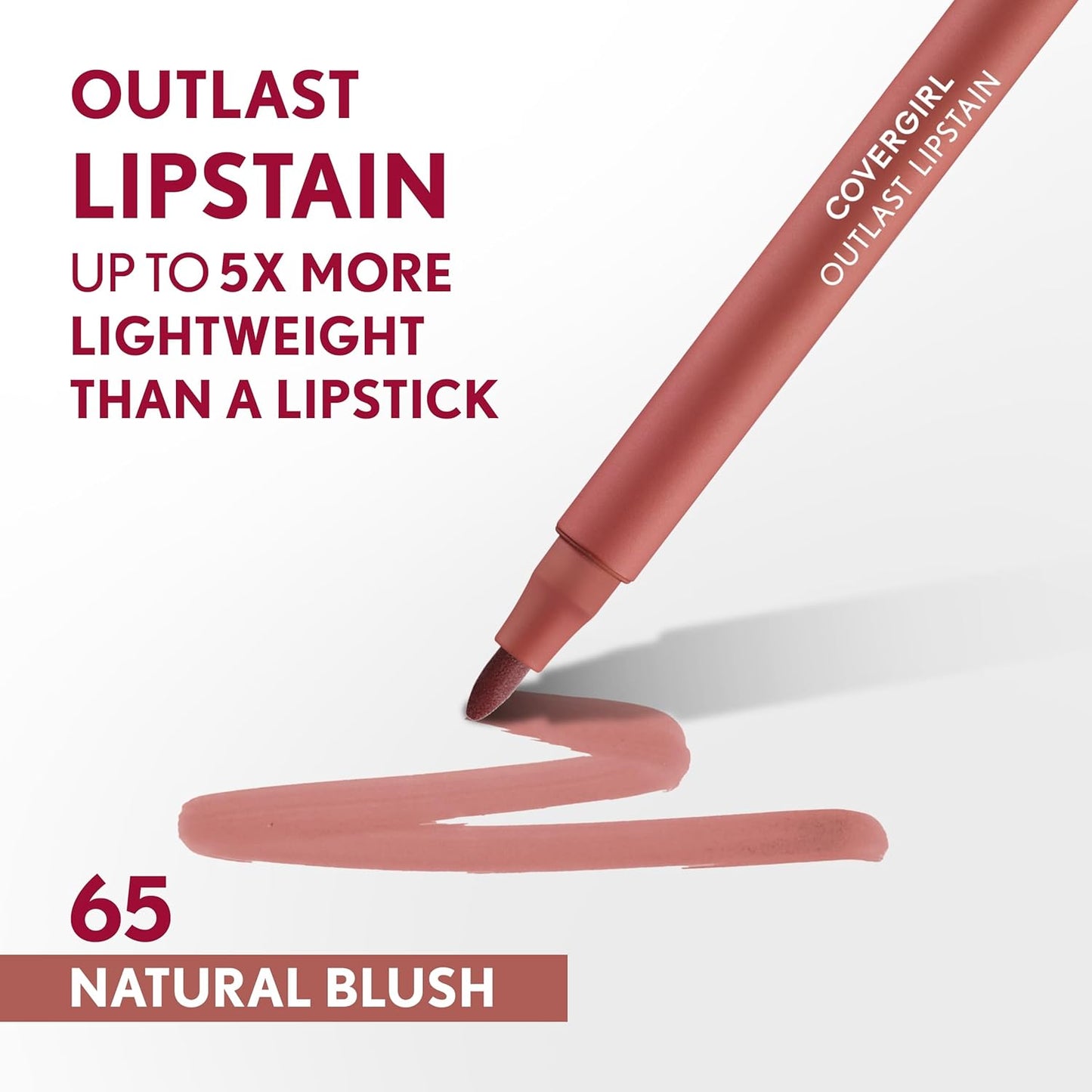 COVERGIRL Outlast, 65 Natural Blush, Lipstain, Smooth Application, Precise Pen-Like Tip, Transfer-Proof, Satin Stained Finish, Vegan Formula, 0.06oz-Velvo Beauty
