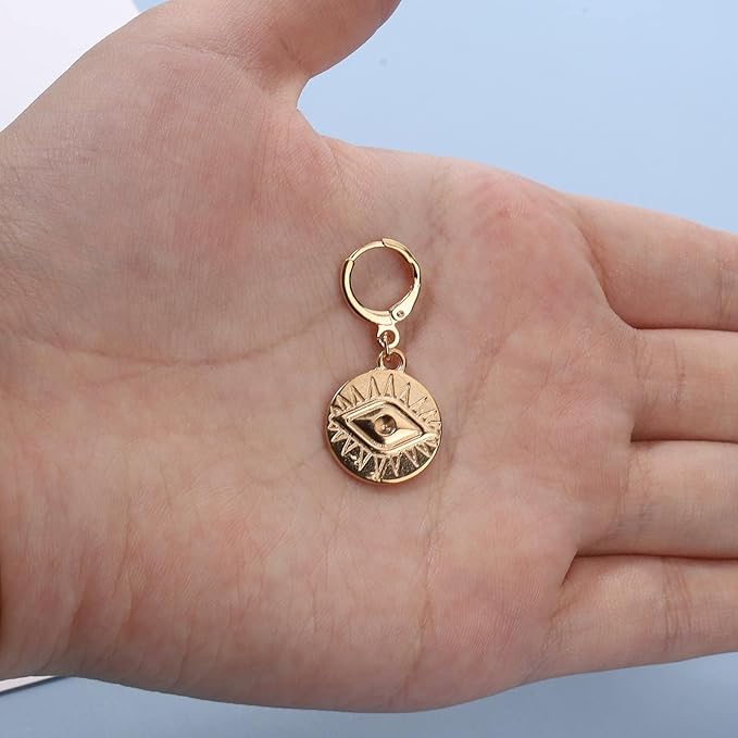 Evil Eye Coin Earrings Gold Disc Drop Earrings Evil Eye Hoop Earrings Vintage Lucky Charm Earrings Jewelry for Women and Girls-Velvo Beauty