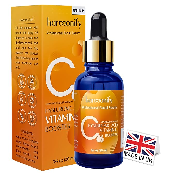 Hyaluronic Acid Serum for Face with Vitamin C, Brightening Serum, Pure, Hydrating Serum to Plumb Skin, Reduce Fine Lines, Wrinkles and Dark Spots, Low Molecular Weight [0.75 oz]-Velvo Beauty