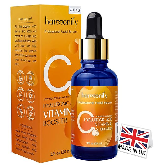 Hyaluronic Acid Serum for Face with Vitamin C, Brightening Serum, Pure, Hydrating Serum to Plumb Skin, Reduce Fine Lines, Wrinkles and Dark Spots, Low Molecular Weight [0.75 oz]-Velvo Beauty