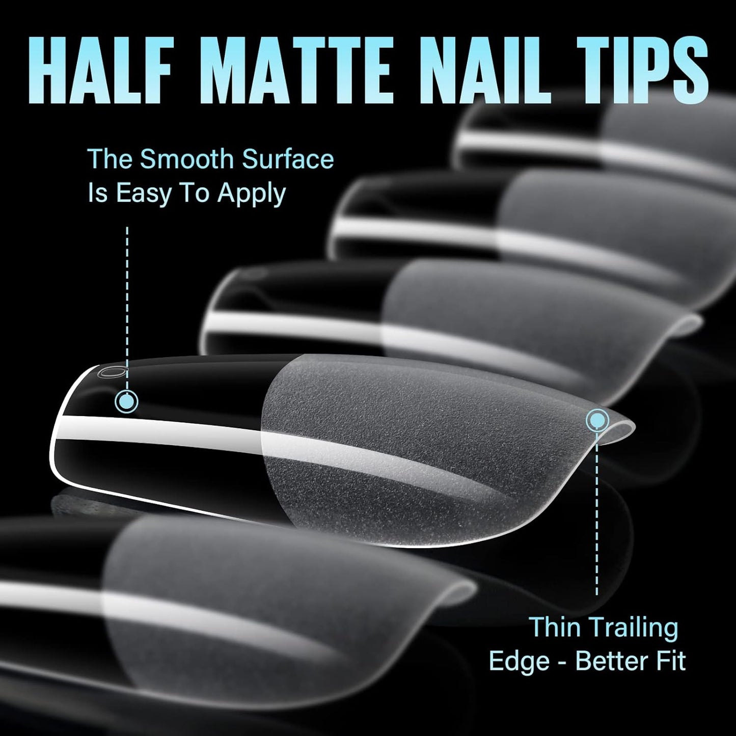 TOMICCA Medium Coffin Nail Tips, 240Pcs Half Matte Nail Tips, 15 Sizes Nail Extension Tips Set, Full Cover Pre Shaped Fake Nails for Beginner and Professional DIY Nail Salon-Velvo Beauty