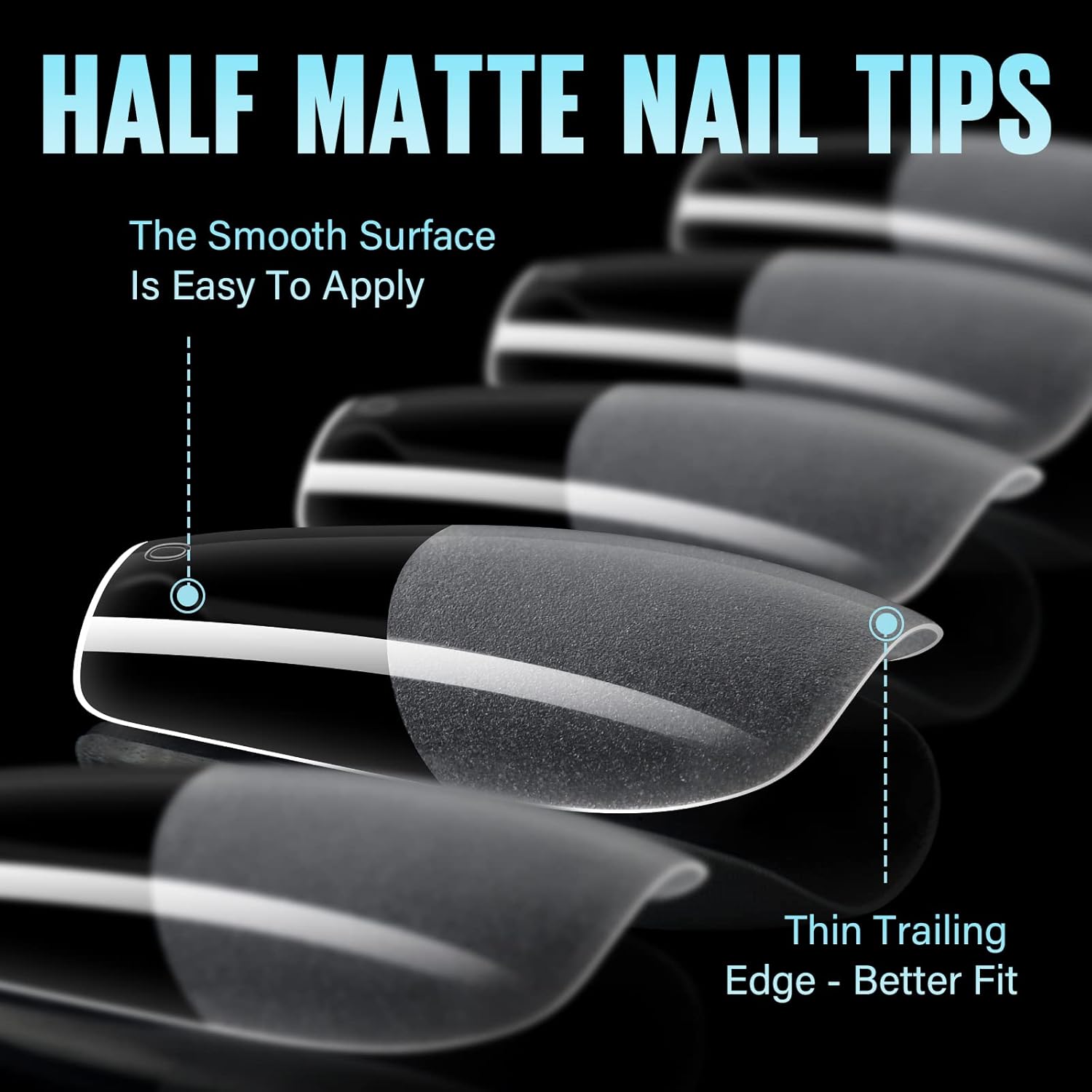 TOMICCA Medium Coffin Nail Tips, 240Pcs Half Matte Nail Tips, 15 Sizes Nail Extension Tips Set, Full Cover Pre Shaped Fake Nails for Beginner and Professional DIY Nail Salon-Velvo Beauty