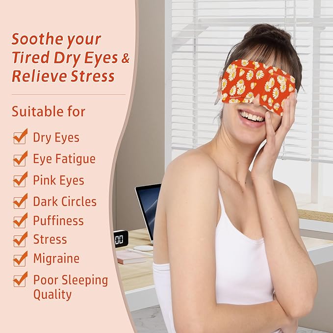Steam Eye Mask Self Heating Moist Eye Compress Disposable SPA Warm Eye Mask 10 Packs for Dry Eyes, Eye Fatigue, Stress Relief, Soothing Headache Travel Trouble Sleeping (Chamomile)-Velvo Beauty