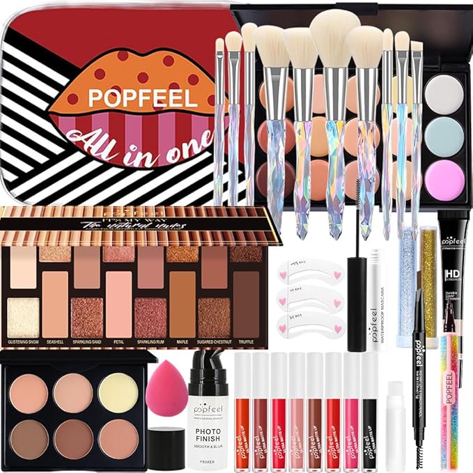 Makeup Kit for Women Full Kit, All in One Makeup Sets for Teens Girls Beginner Gift, Includes Eyeshadow Palette, Liquid Foundation, Concealer, Lip Gloss, Mascara, Powder Puff-Velvo Beauty