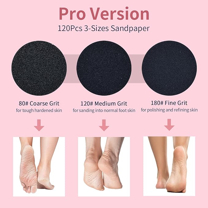 4.8IN Longer Electric Foot Callus Remover with 120pcs Sandpaper Discs, Professional Aluminum Callus Remover for Feet, Stepless Speed Control Pedicure Tools for Dead Skin (Black-pro)-Velvo Beauty
