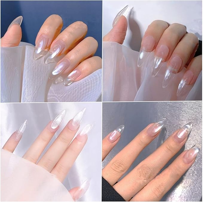 2Pcs Pearl Chrome Nail Powder - Ice Transparent Aurora, White Chameleon Iridescent Pigment for Nails - High Gloss Pearlescent Glitter (2pc White)-Velvo Beauty