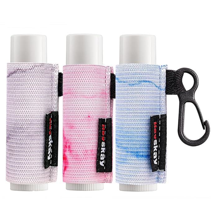 3PCS Lip Balm Holder Sleeves Keychain Chapstick Holder Keychain Lip Gloss Holder Chapstick Elastic Sleeves(Light Blue/Grey/Pink)-Velvo Beauty