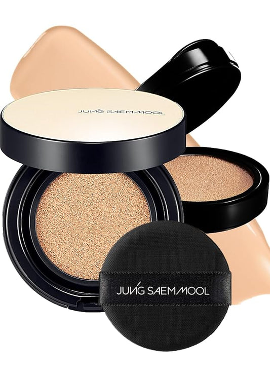 JUNG SAEM MOOL Essential Skin Nuder Longwear Cushion 0.98 Fl Oz (Light), Refill Included, 24H Lasting Cushion Foundation with High Coverage, Semi-Matte Natural Finish, Korean Foundation Makeup-Velvo Beauty