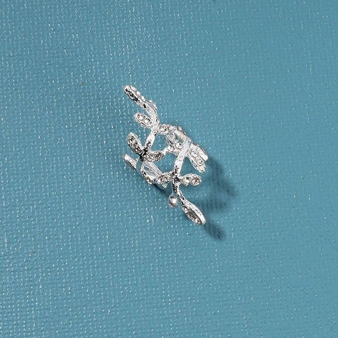 Boho Cz Leaf Ear Cuff Earrings Silver Ear Crawler Earrings Paved Rhinestone Cartilage Cuff Earrings Non Piercing Ear Cuff Wrap Earrings Jewelry for Women and Girls Gifts-Velvo Beauty