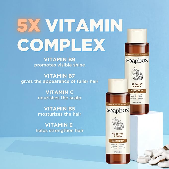 Soapbox Shampoo and Conditioner Set with Coconut Oil, Jojoba Oil, Aloe and Shea Butter to Moisturize and Nourish for All Hair Types, 16 Ounces Each (Pack of 2)-Velvo Beauty