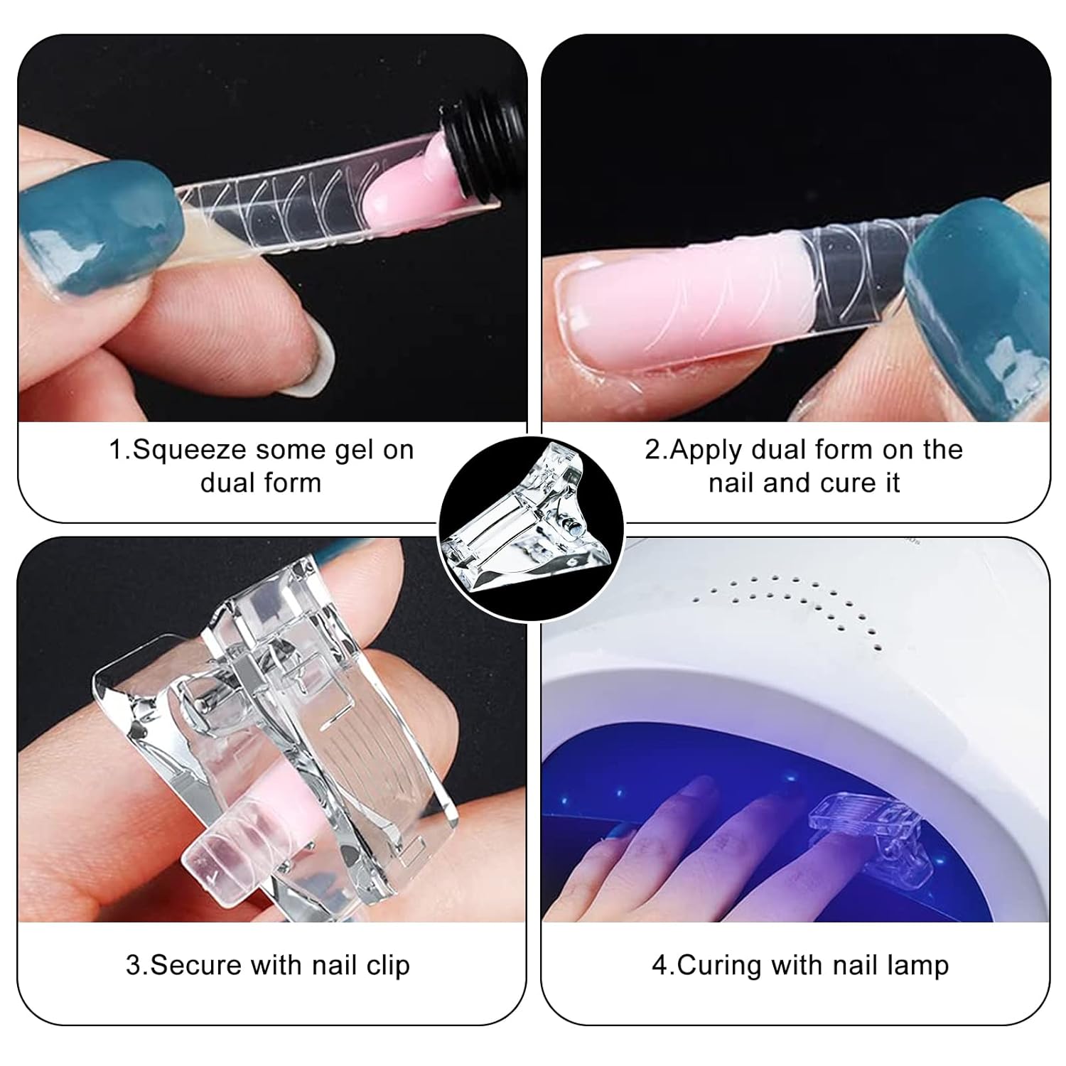 10 Pcs Nail Tips Clip for Quick Building Extension Nail Mold & Nail Tips,Plastic Transparent Dual Nail Form Extension Clip Builder DIY Manicure Nail Art Tool(Nail Clip)-Velvo Beauty
