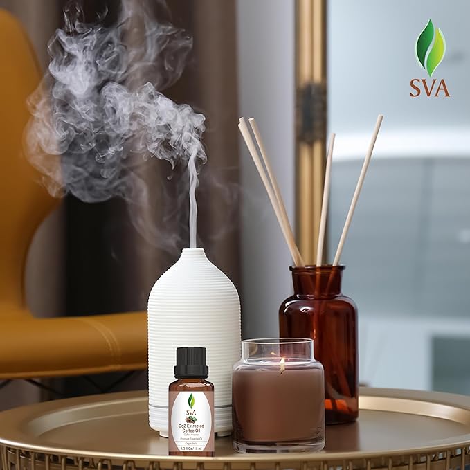 SVA Coffee Essential Oil – 1/3 Fl Oz – 100% Natural Coffee Oil - for Diffuser, Hair Care, Face, Skin Care, Aromatherapy, Scalp and Body Massage, Soap and Candle Making-Velvo Beauty