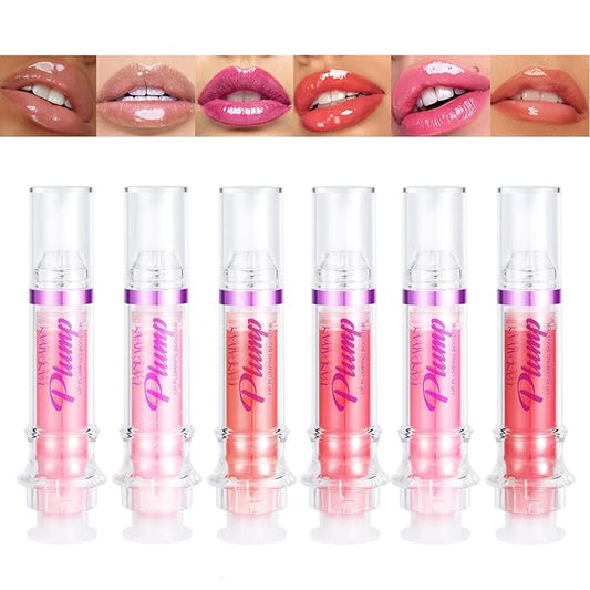 6pcs Lip Plumping Booster Gloss Set, High Shine Glossy & Pearl Effect, 6 Colors Hydrating Liquid Lipstick Set, Infused with Hot Chili Extract for Plumper Looking Lips-Velvo Beauty