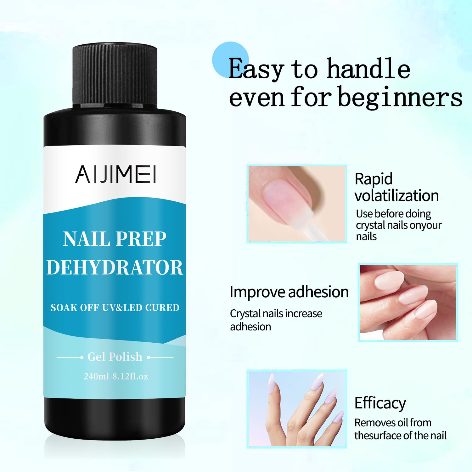AIJIMEI 240ml Nail Dehydrator Dehydrator Prep for Nail Gel Polish Professional Nail Preparation for Smooth Gel and Acrylic Application Dehydrator for Acrylic 8 Fl Oz-Velvo Beauty